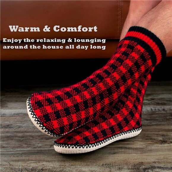 Men's Slipper Socks Fleece Lined Non-skid Soles, Knitted Warm Fuzzy House Shoes - Picture 5 of 6